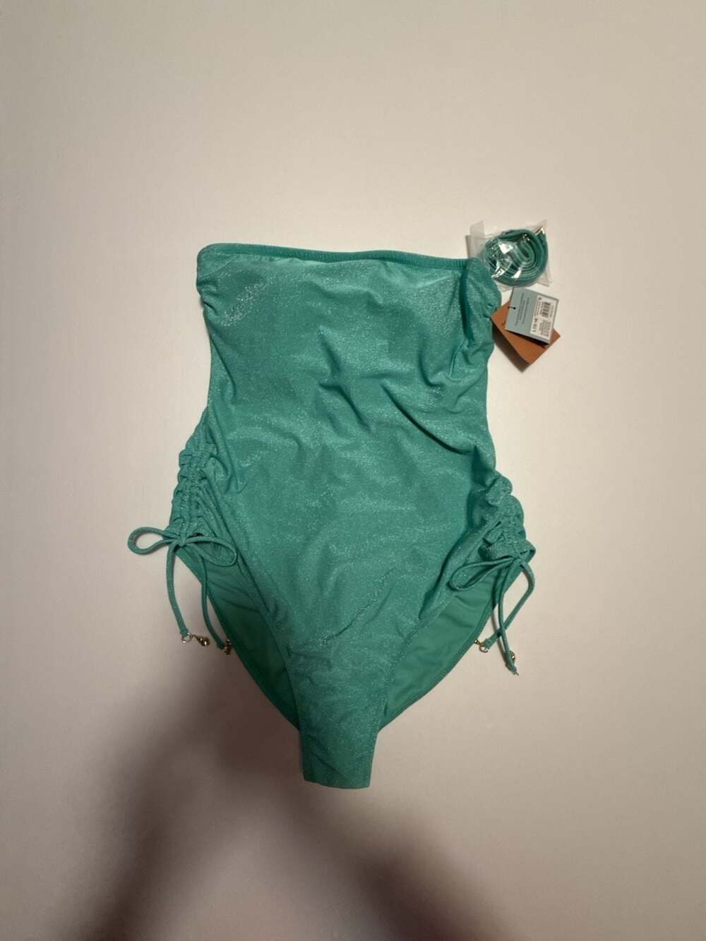 Shade & Shore Women's Sparkle Bandeau One-Piece Swimsuit in Turquoise Green